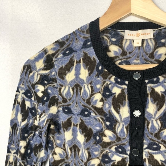 Tory Burch Blue Floral Lightweight Button Down Cardigan Sweater XS - Picture 3 of 3